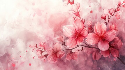 Elegant watercolor background of delicate cherry blossoms with lots of copy space