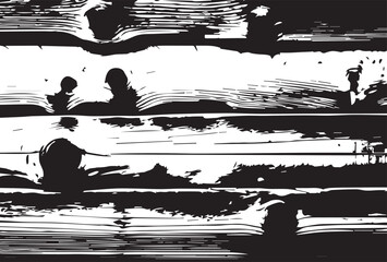 Planks, logs, a drawing of a tree. Background for design and presentations.