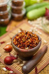 Dried fish crackling chili paste, a Thai food concept.