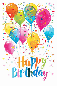 Mockup of a vertical birthday card in pastel colors with the words "Happy Birthday".