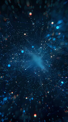 Obraz premium Abstract background with blue glowing particles and light dots, future technology concept