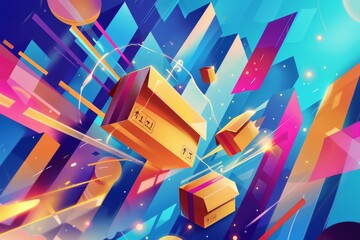 background emphasizing the urgency of shipping orders, utilizing elements like shipping boxes, speed indicators, and urgent symbols. The design employs vibrant colors and dynamic imagery