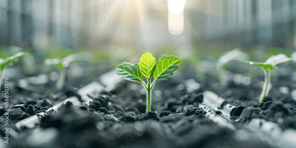 Poster image of ecofriendly industry implementing carbon reduction techniques to reduce emissions. concept 