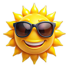 Smiling sun emoticon with sunglasses isolated on transparent background