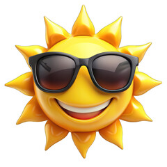 Smiling sun emoticon with sunglasses isolated on transparent background