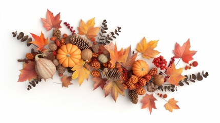 Harvest cornucopia, fall element, 3D illustration, rich colors, isolated on white background
