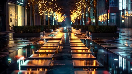 street abstract background with light reflecting from the pond abstract night aesthetic street background 