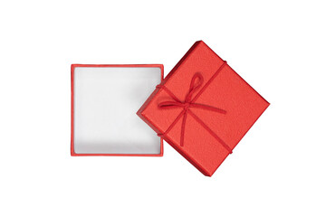 Open red gift box with bow tie isolated on white background with clipping path.