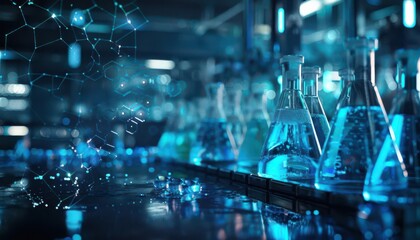 Fototapeta premium A backdrop featuring vials and bottles in a laboratory setting