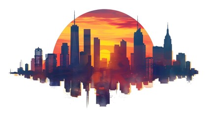 Minimalist City Skyline Sunset Silhouette Design for Sticker or Shirt