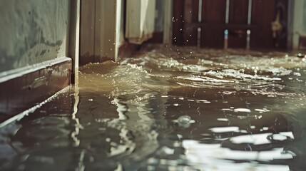  Flooded floor at home. Water damage at home. Insurance home.
