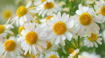 Obraz premium Chamomile. Chamomile recutita is considered strong tea. It was used in therapy as antimicrobial and anti-inflammatory. 