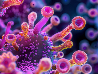 Colorful Microscopic View of Microbial Structures