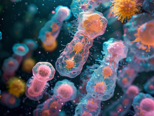 Microscopic View of Colorful Marine Plankton