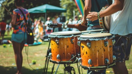 Join the fun at a Music and Arts Festival with a close-up of a person soaking up live performances, art displays, and delicious food from local vendors.
