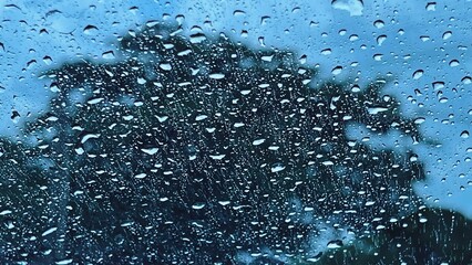 Water droplets on the glass on a natural background 