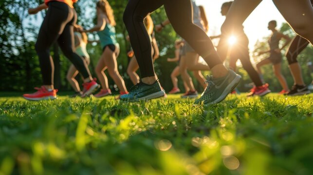A close-up of a person at an outdoor fitness bootcamp, sweating it out in a high-energy workout session in the park.
