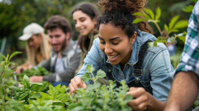 A close-up of a person at a gardening club meeting, happily exchanging tips and ideas with fellow gardening enthusiasts.
