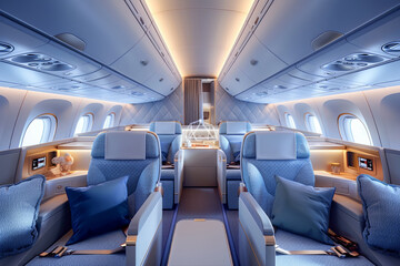 Naklejka premium Business class interior, corporate travel and air journey, passenger service and aircraft design.