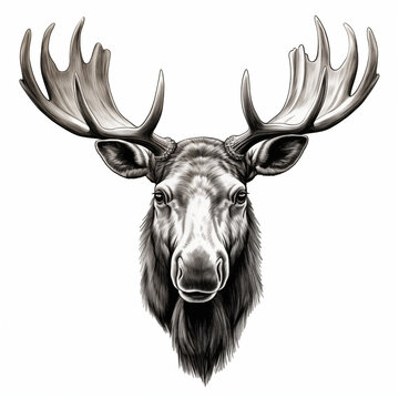 Minimalist moose drawing a monochrome face on a white background.