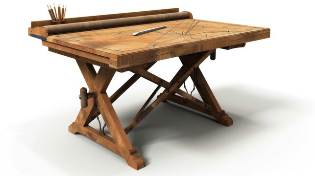 Drafting Table isolate on white background: Adjustable angle for architects and artists, ideal for precise drawing or drafting with ergonomic design.
