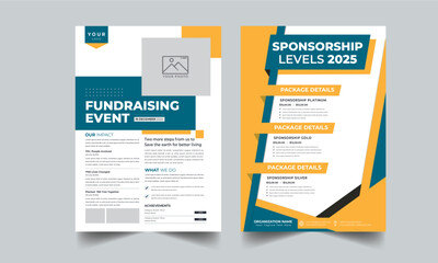Nonprofit Event, Sponsorship Levels, Fundraising Flyers design layout with 2 style concept template