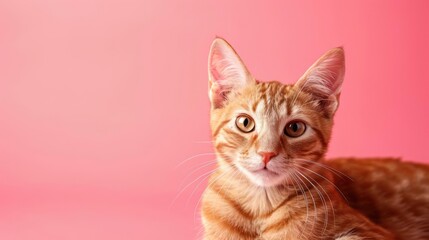 Obraz premium Portrait photography of a cute little Ocicat cat happy smiling , studio shot isolated on single color background ,editorial style, shoot by DSLR .