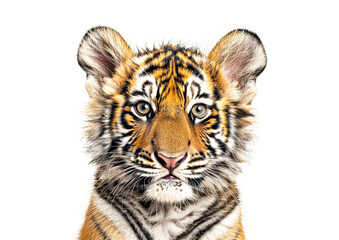 Close-up portrait of a baby tiger cub.