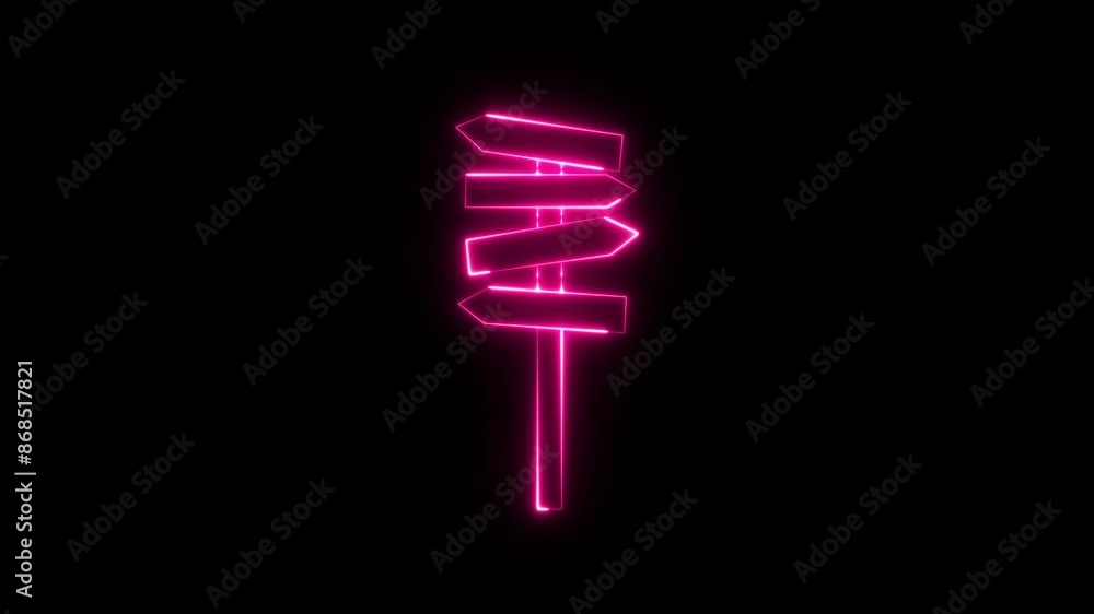 Poster animation of road signs isolated. direction traffic signs boards on neon glowing stand, empty pointe