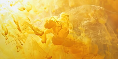 Yellow ink clouds in water, abstract background