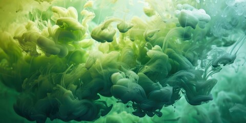 Green ink clouds in water, abstract background