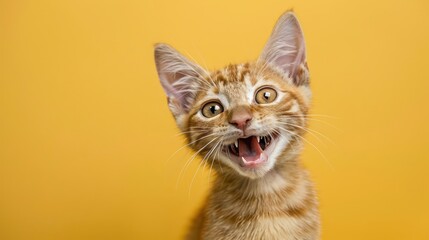 Fototapeta premium Portrait photography of a cute little Havana Brown cat happy smiling , studio shot isolated on single color background ,editorial style, shoot by DSLR .