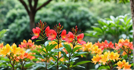 Harmonious Blend of Alstroemeria Colors in Garden Landscape
