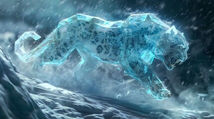 Fototapeta premium Icy Panther with Geometric Frosty Breath in 3D Modeling