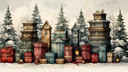 Naklejka premium watercolor Christmas set: festive elements in vibrant colors