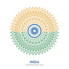 15th August Independence Day Minimal Vector of Indian Traditional Tricolor Mandala