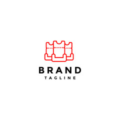 Red Seat Ticket Lines Logo Design. Three Seat Tickets Line Icon Logo Design.