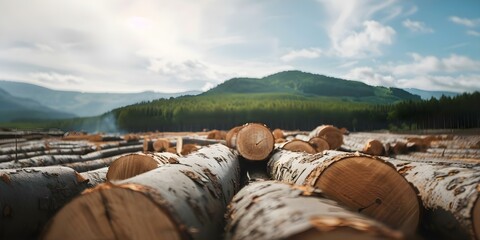 Illegal logging causing damage to forest environment image of deforestation. Concept Deforestation, Illegal Logging, Environmental Damage, Forest Destruction, Nature Conservation