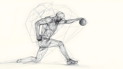 Fototapeta premium Minimalist 3D Render of a Discus Thrower in Action with Line Sketch