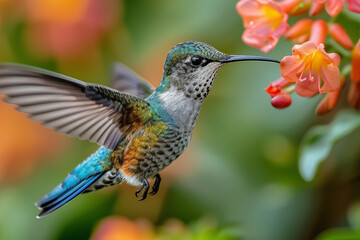 Fototapeta premium Hummingbird in the wild. Beautiful extreme close-up. Chilli.