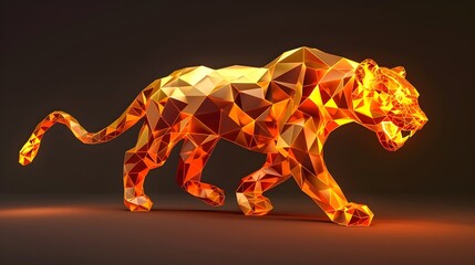 Obraz premium Polygonal 3D Render of Fierce Fire Leopard in Abstract Geometric Style