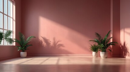 3d pink stage background product featuring podium scene with leaf platform generate ai