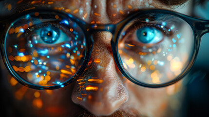 Intimate Portrait of Man with Orange Light Reflections