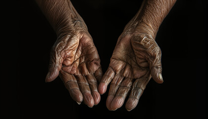 Fototapeta premium Hands with wrinkles and age spots. Hands of an old woman.
