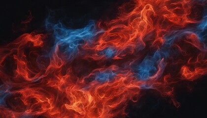 Abstract fiery red and cool blue swirling flames on a dark background