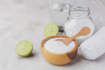 Baking soda and lime on a rustic surface