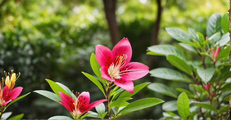 Tranquil Garden Scene: Alstroemeria Flowers in Soft Blur Background
