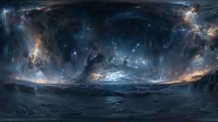 High-Definition 360° Equirectangular Projection Space Background with Nebula and Stars, Spherical Panorama HDRI Environment Map