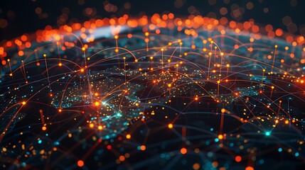 Interconnected Network of Glowing Nodes and Pathways