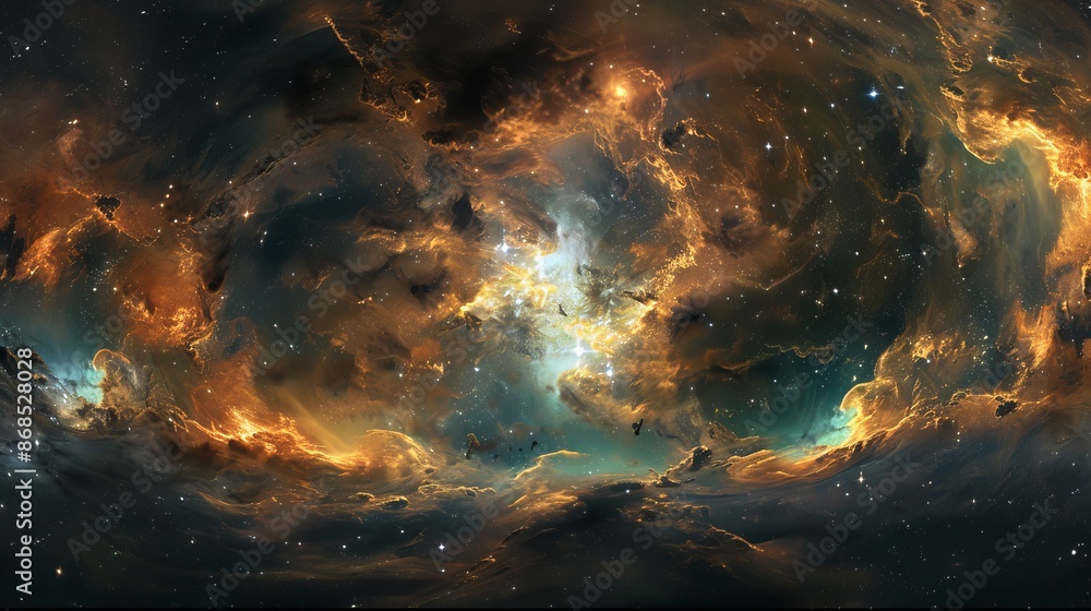 Wall mural panoramic space nebula with stars in equirectangular projection
